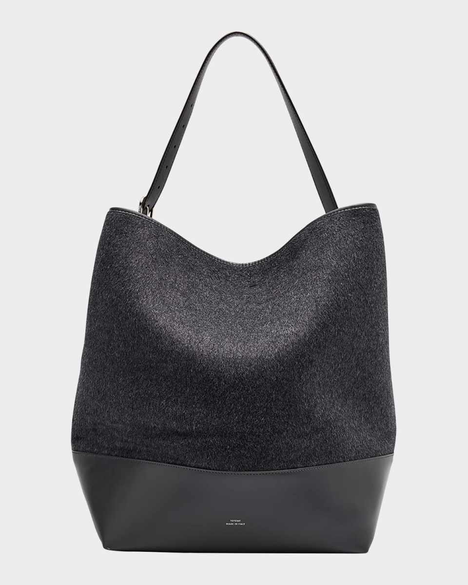 Belted Wool & Leather Tote Bag